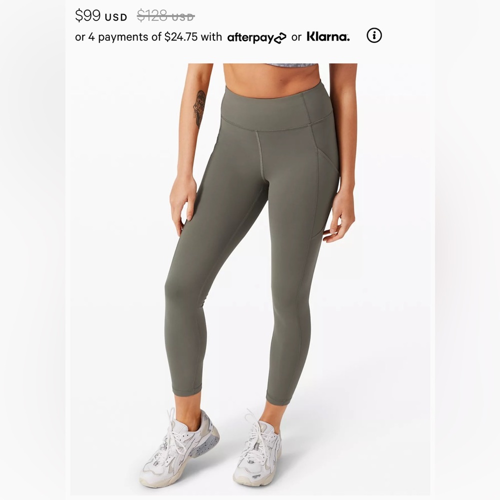 Lululemon high rise leggings 17” in Grey Sage, Size 8